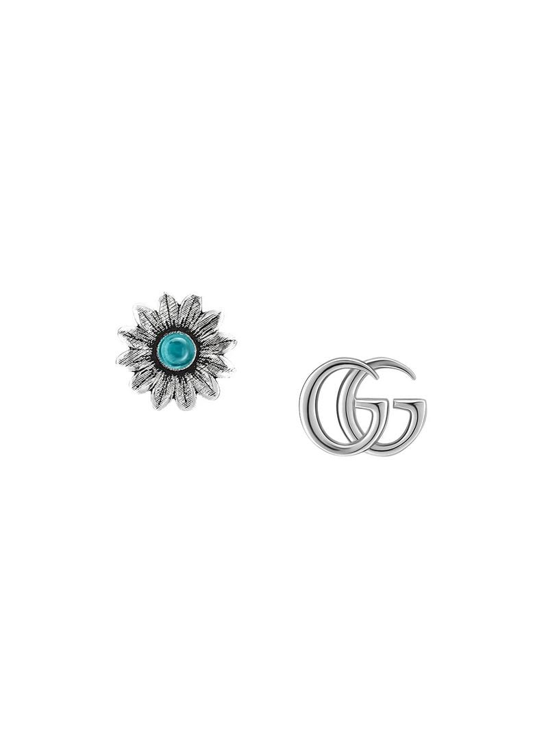 Gucci - Double G flower stud earrings - women - Topaz/Sterling Silver - One Size - Metallic