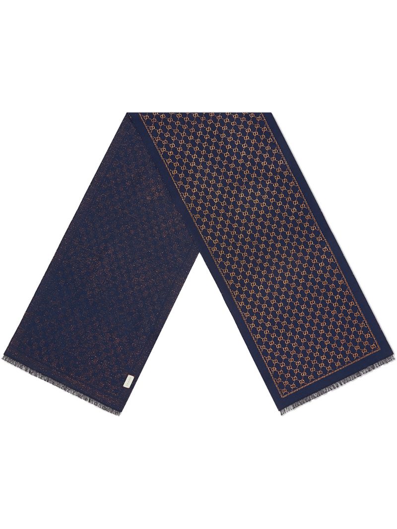 Gucci - Metallic GG wool scarf - women - Metallic Fibre/Polyamide/Silk/Wool - One Size - Blue