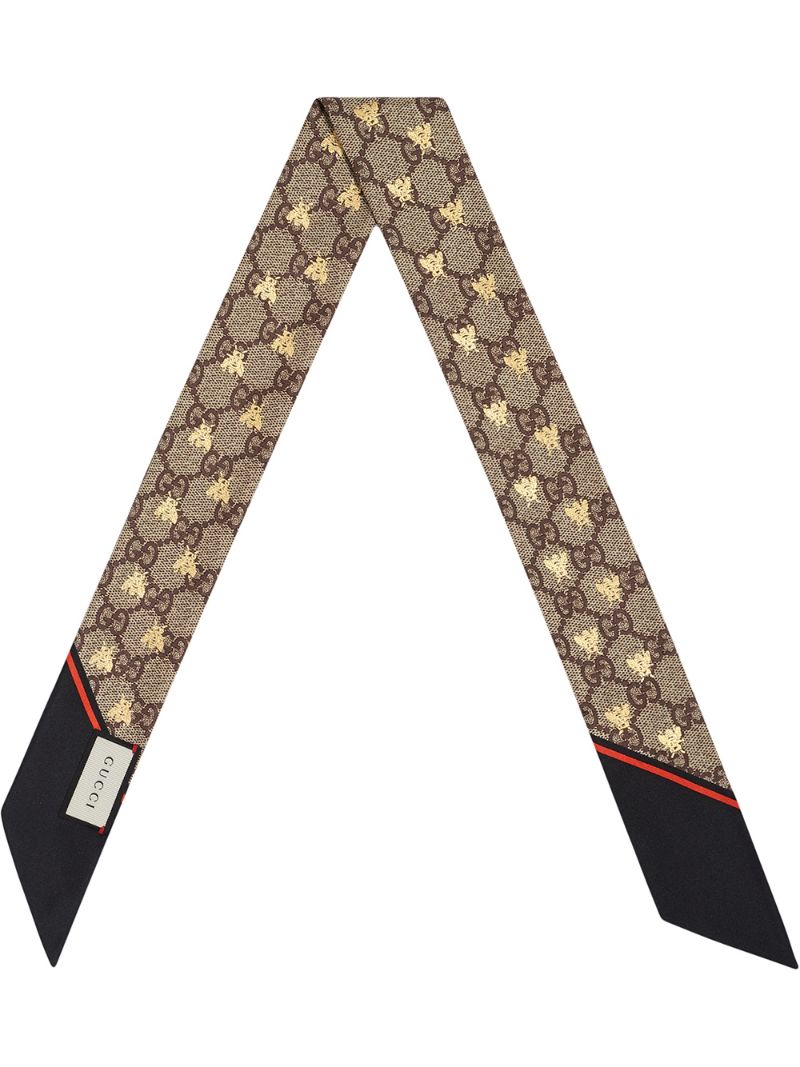 Gucci - GG bees silk neck bow - women - Silk - One Size - Brown
