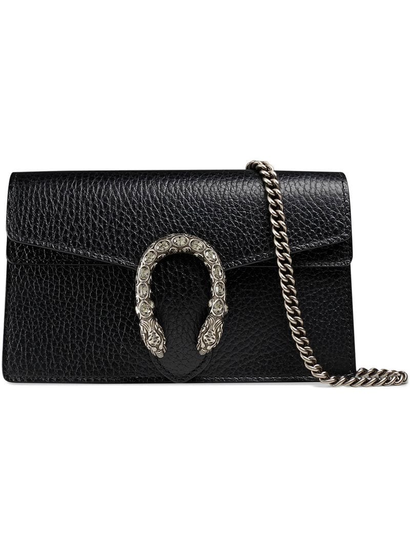 Gucci - Dionysus leather super mini bag - women - Palladium/Leather/Crystal - One Size - Black