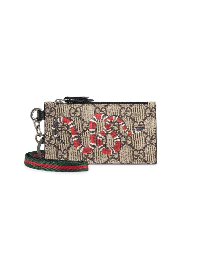 Gucci - Kingsnake print GG Supreme card case - men - Canvas/Palladium/Nylon/Leather - One Size - NEUTRALS