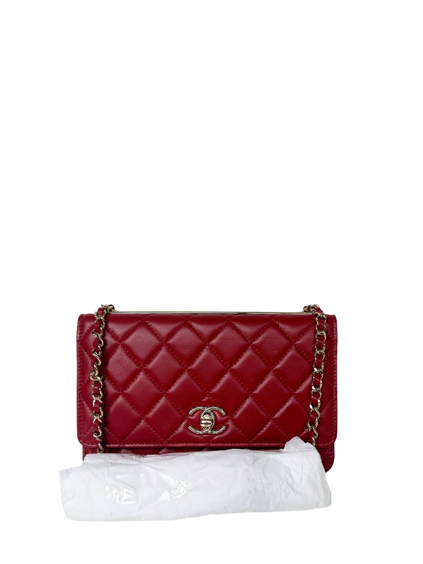 Chanel 2023 New Red Lambskin Quilted Trendy CC Wallet on Chain WOC Women