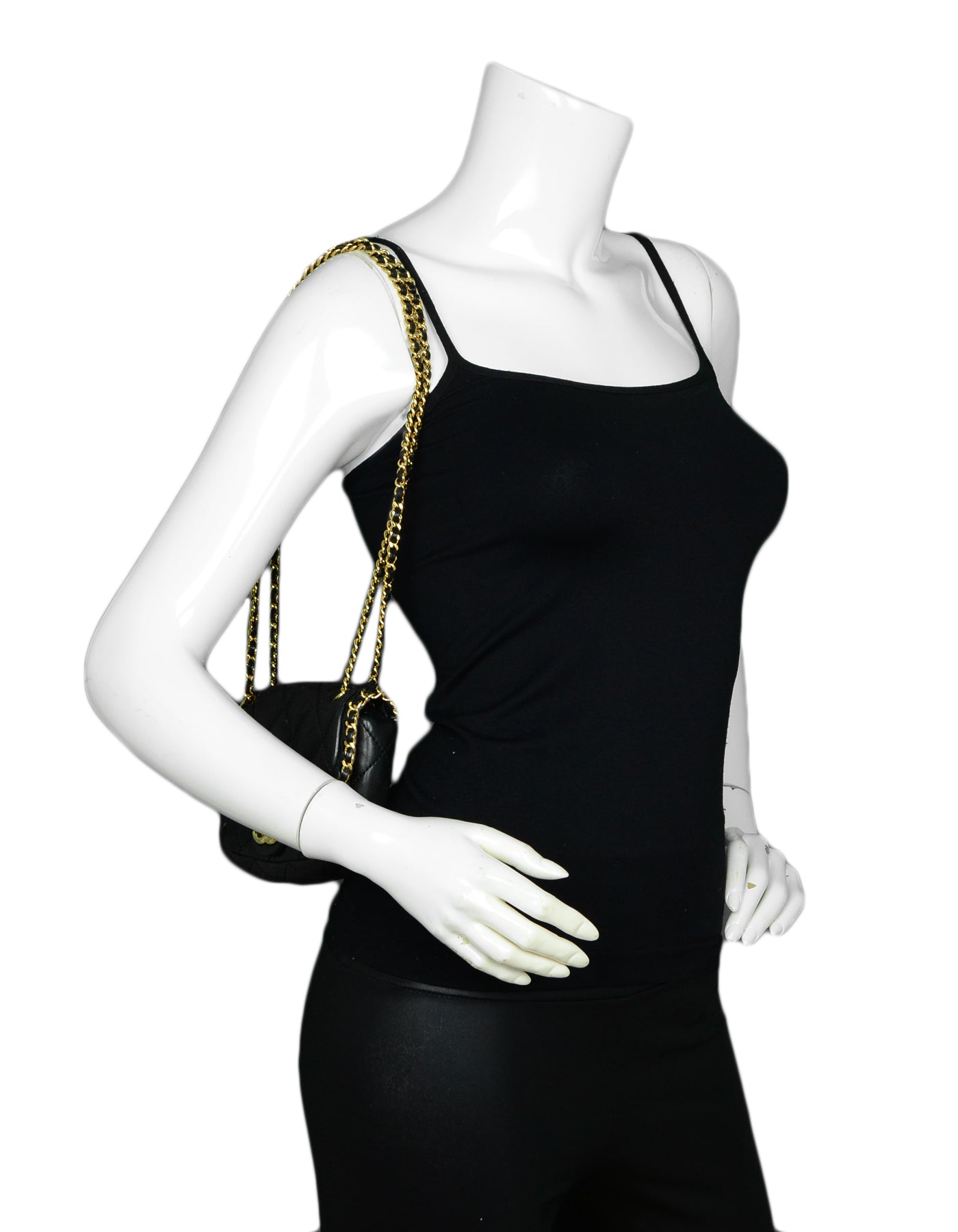 4CHANEL Black Lambskin Leather Quilted Mini Chain Me Flap Crossbody Bag 100