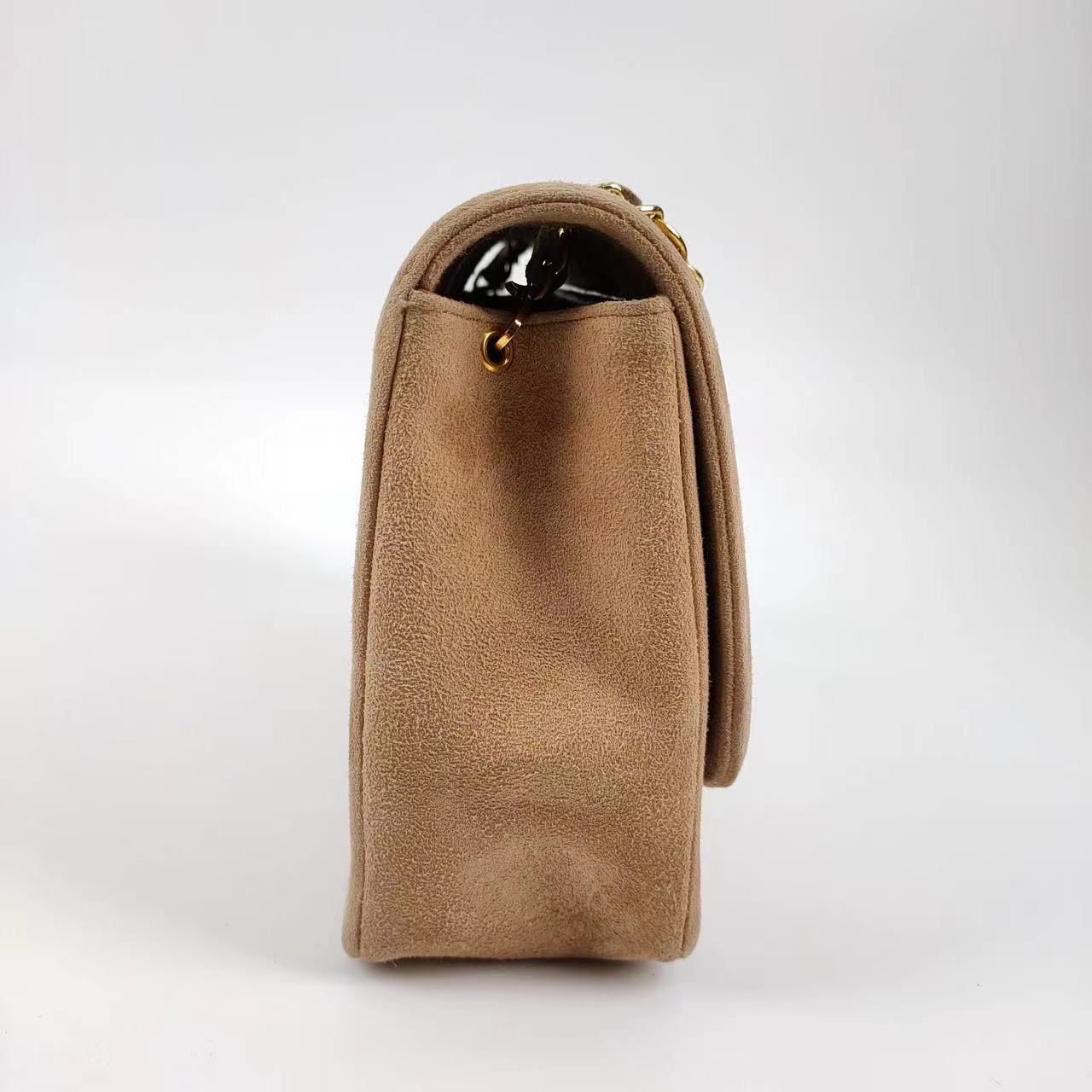 Chanel Diana Suede 24k Plated Hardware Gold Beige Handbag