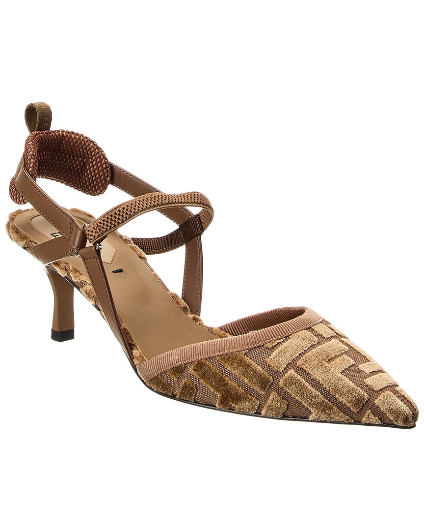 Fendi Sling Bag Colibri Lite Ff Jacquard Velvet Slingback Brown Shoes Slingback Pump 2