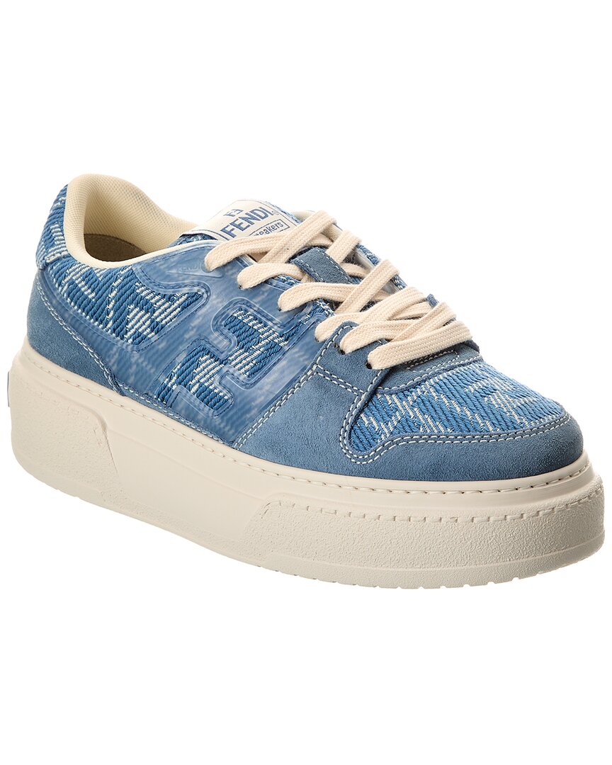 Fendi Shoe Match Ff Jacquard & Platform Sneaker Suede Blue Shoes