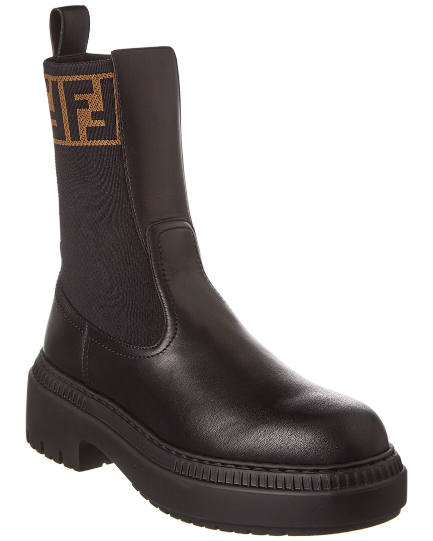 Fendi Shoe Domino Biker Boot Leather Black Shoes