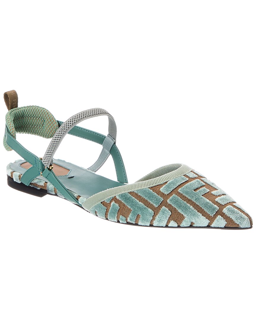Fendi Shoe Colibri Lite Ff Jacquard Velvet Flat 2 Blue Shoes