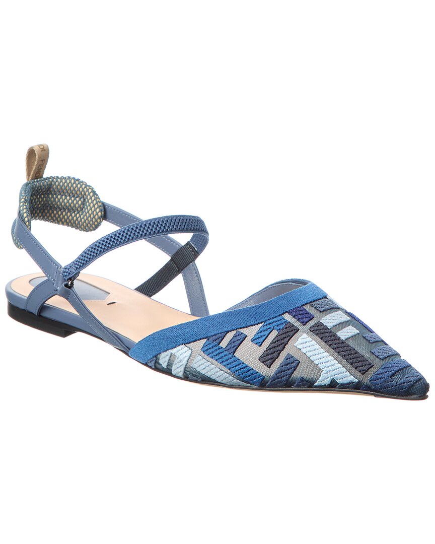 Fendi Sling Bag Colibri Lite Mesh & Slingback Flat Leather Blue Shoes