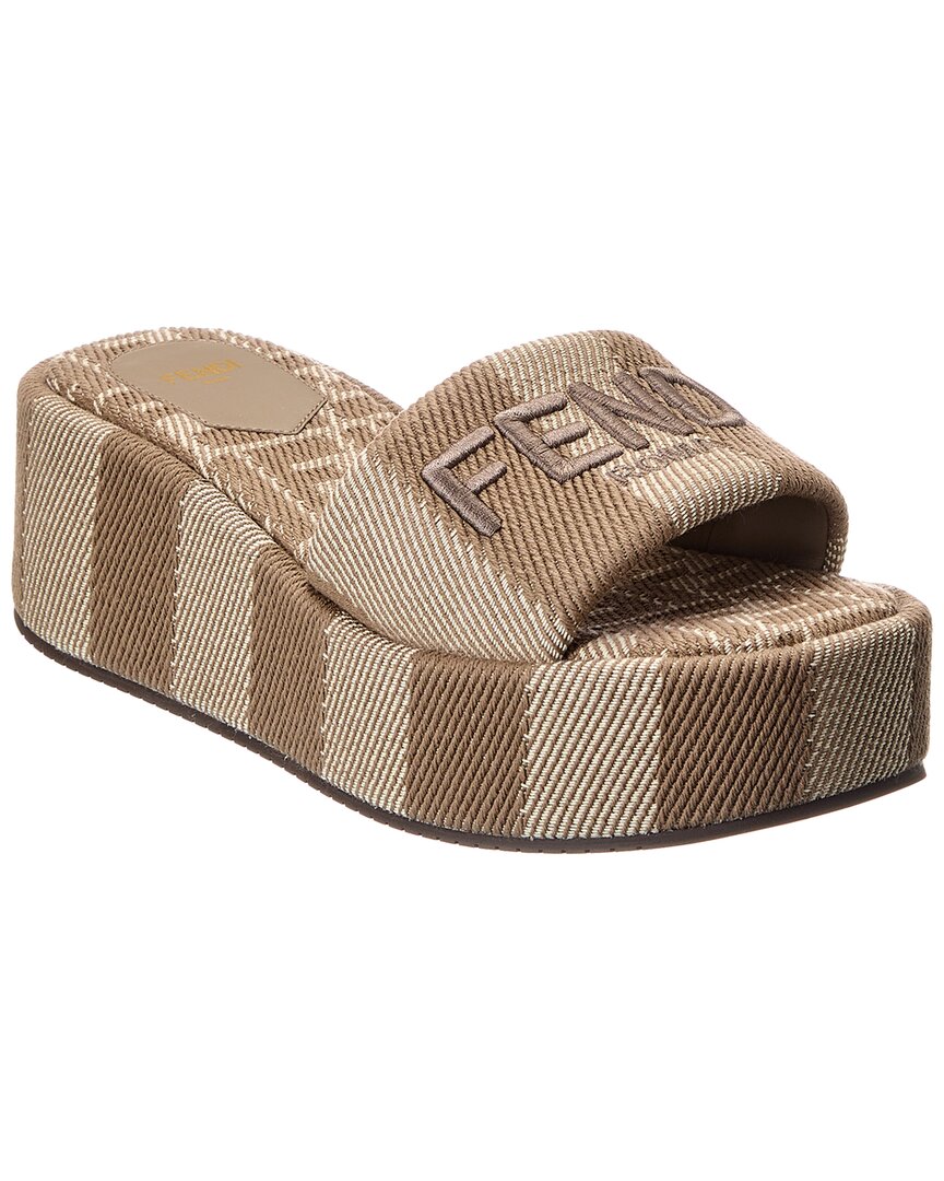 Fendi Shoe Sunshine Platform Sandal Canvas Gray Shoes