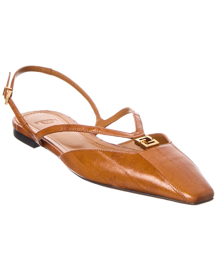 Fendi Sling Bag Ffold Slingback Flat Leather Beige Shoes