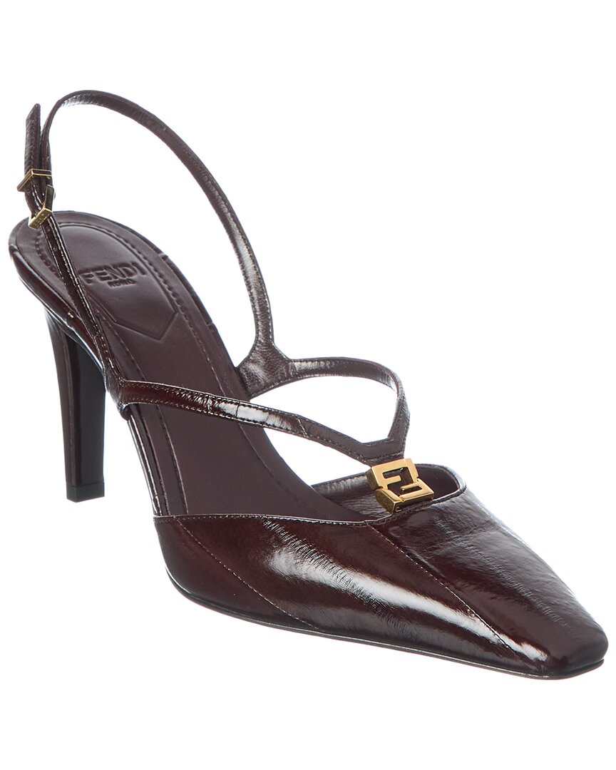 Fendi Sling Bag Ffold Slingback Pump Leather Brown Shoes