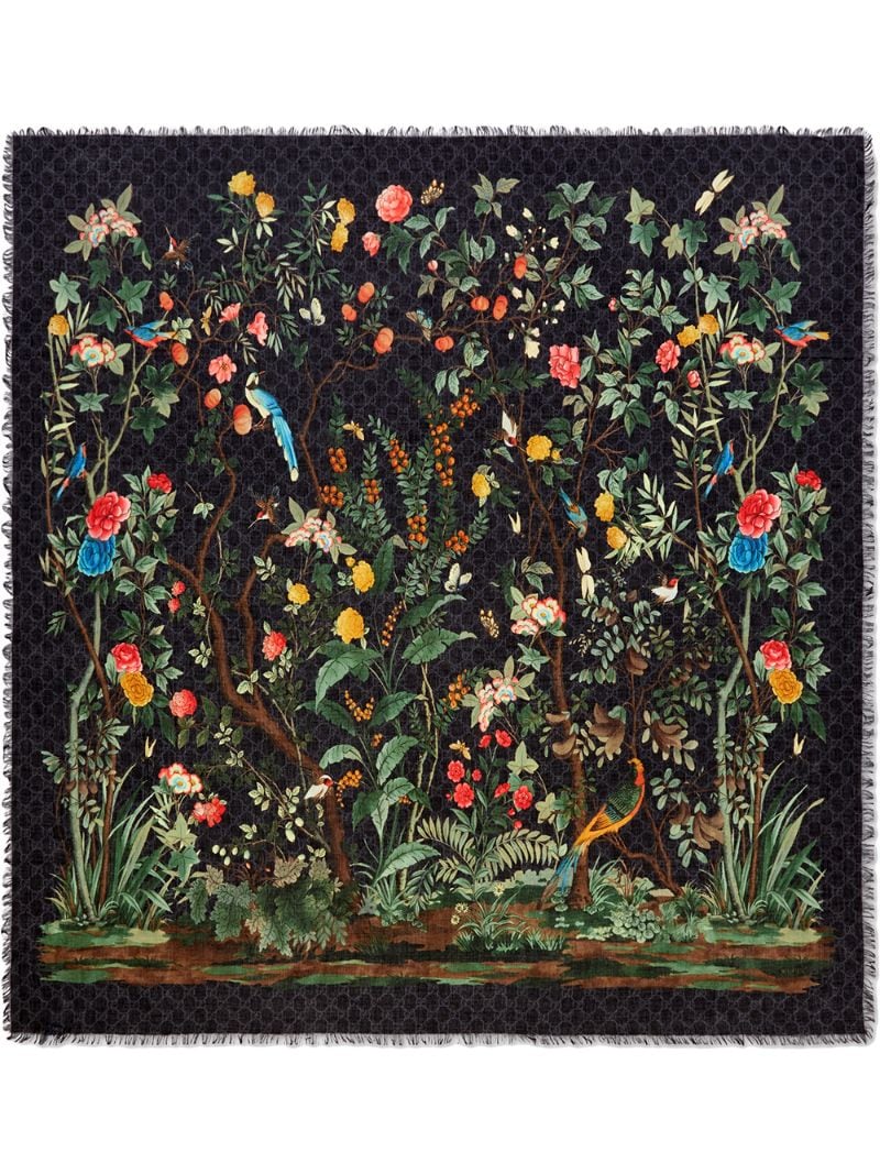 Gucci - Gucci Tian print modal silk shawl - men - Silk - One Size - Black