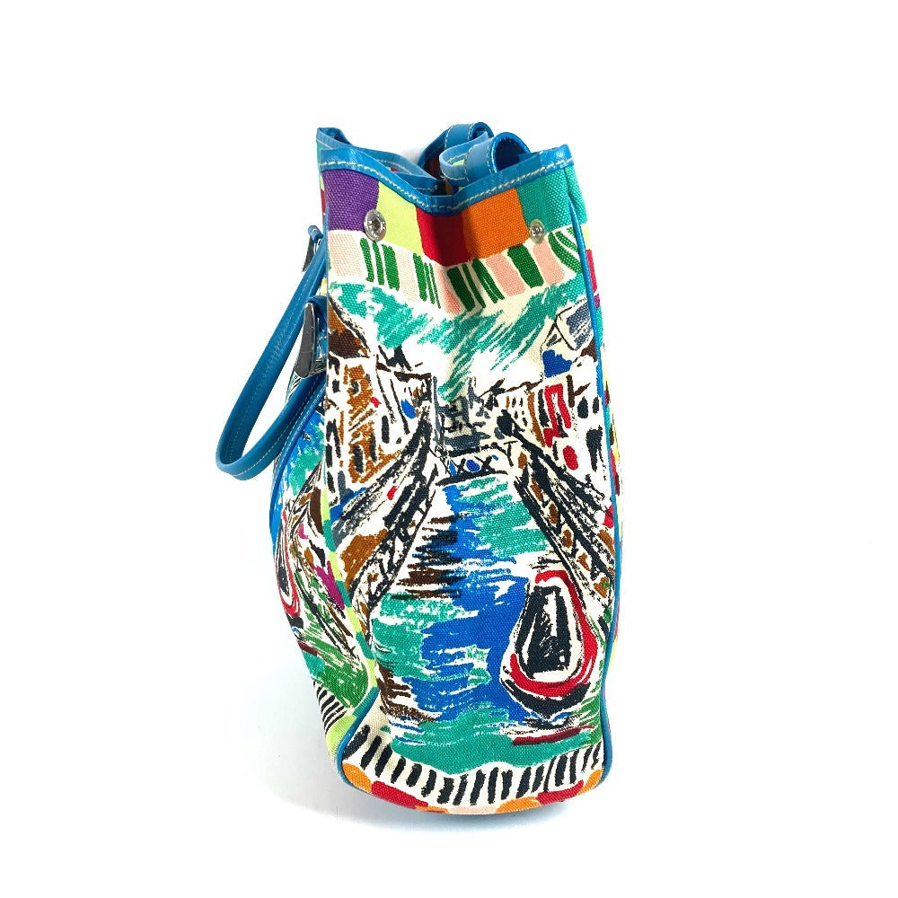 Tote Bag Multicolor Triangle Plate All Over Leather Canvas