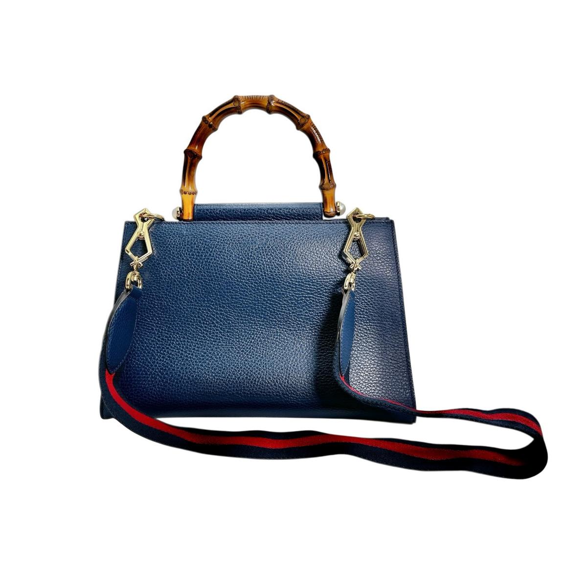 Gucci Bamboo 2way Leather Blue Handbag