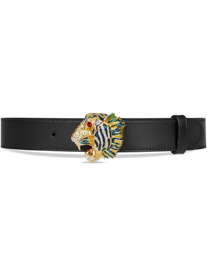 Gucci - Leather belt with tiger head - women - Leather/Enamel/Crystal - 70, 75, 80, 85, 90 - Black