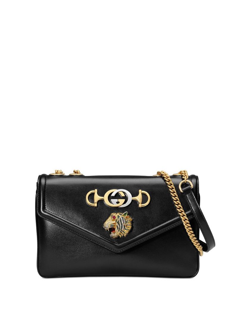 Gucci - black Medium Rajah shoulder bag - women - Viscose/Enamel/Leather/metal - One Size - Black