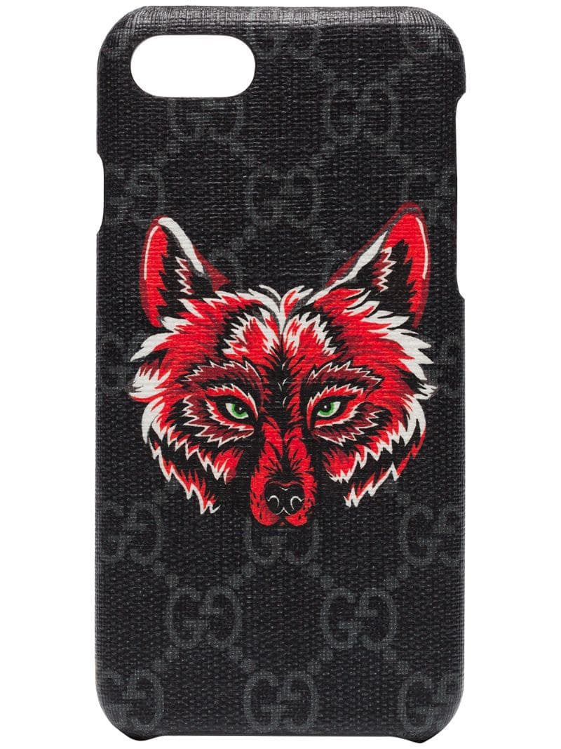Gucci - iPhone 8 Wolf Motif Phone Case - men - Calf Leather - One Size - Black