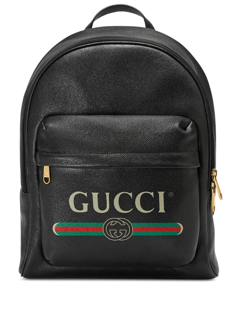 Gucci - Gucci Print leather backpack - unisex - Linen/Flax/Leather/Cotton - One Size - Black