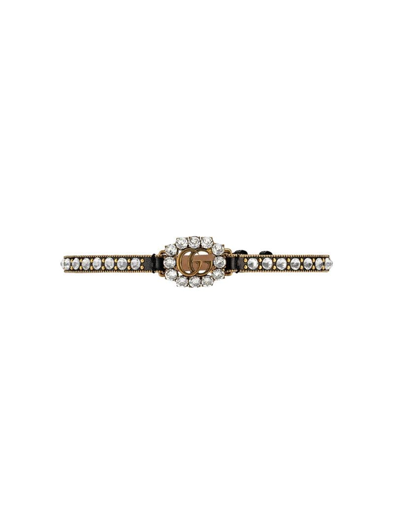 Gucci - Leather choker with Double G - women - Gold Plated Metal/Crystal/Leather - One Size - Black