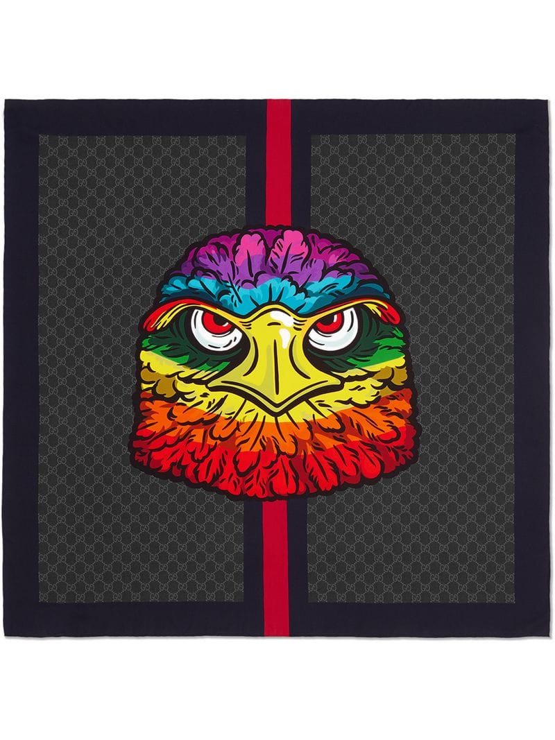 Gucci - GG scarf with eagle - men - Silk - One Size - Black