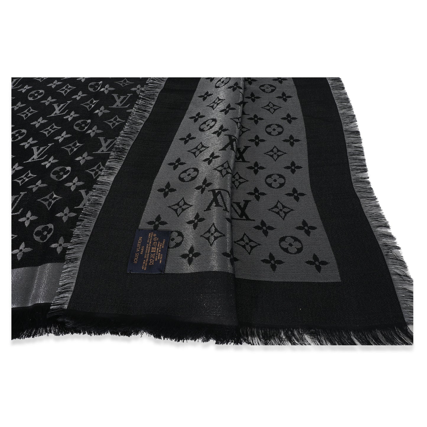 Louis Vuitton Silk Blend Shine Shawl Monogram Black Scarf