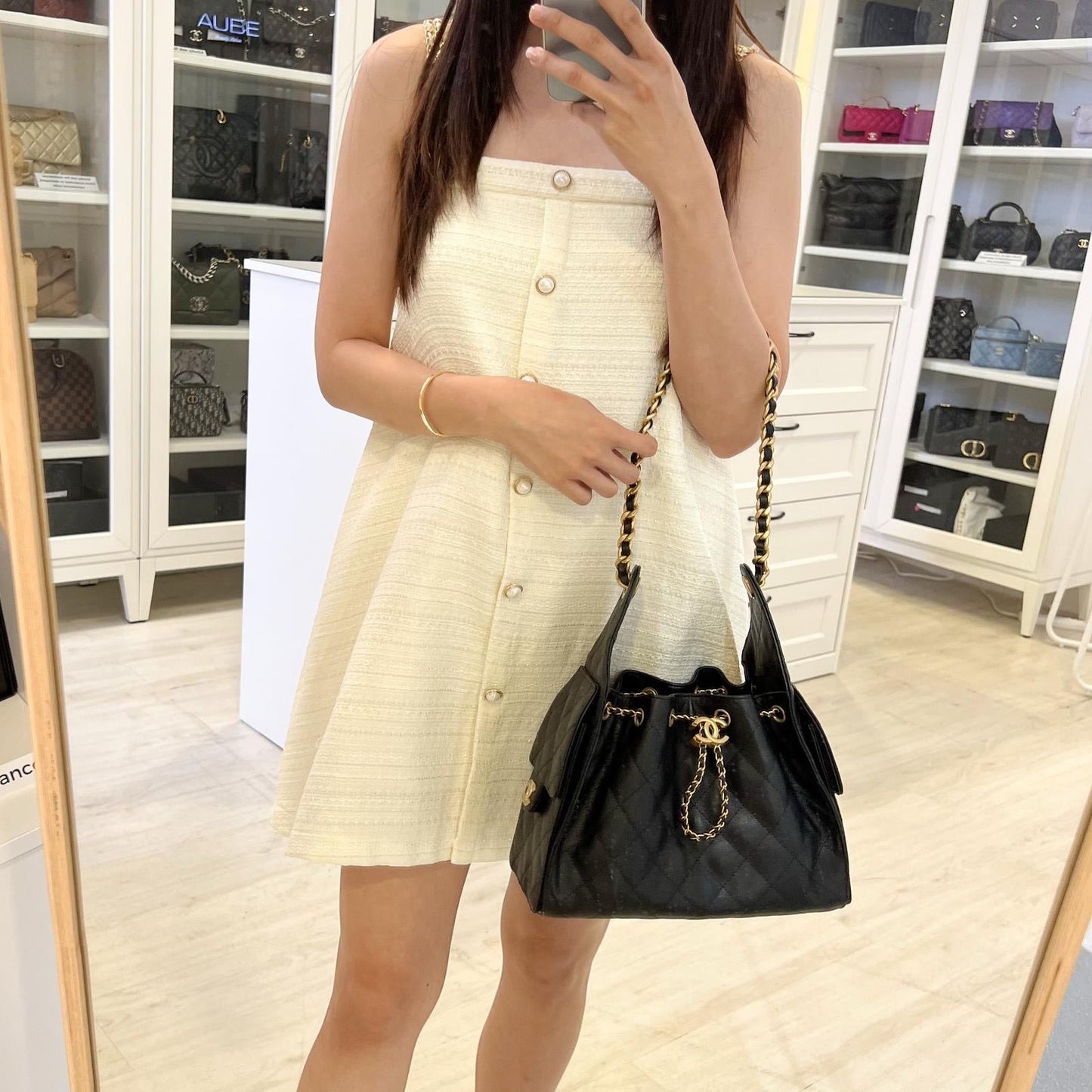 Chanel 25 Small Hobo Bag in Black Caviar and Aghw ( )