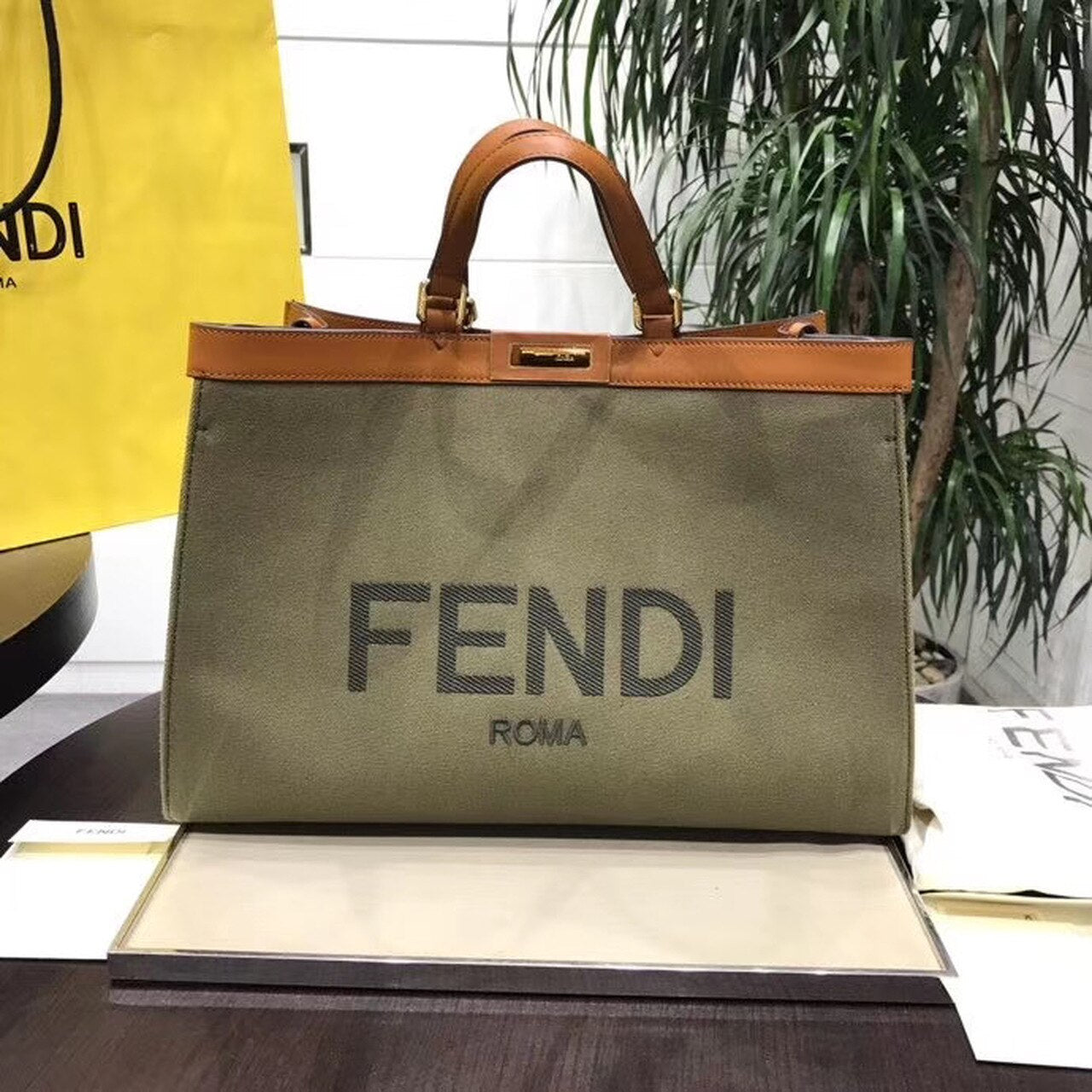 Fendi Khaki Ff Canvas Shoulder Bag