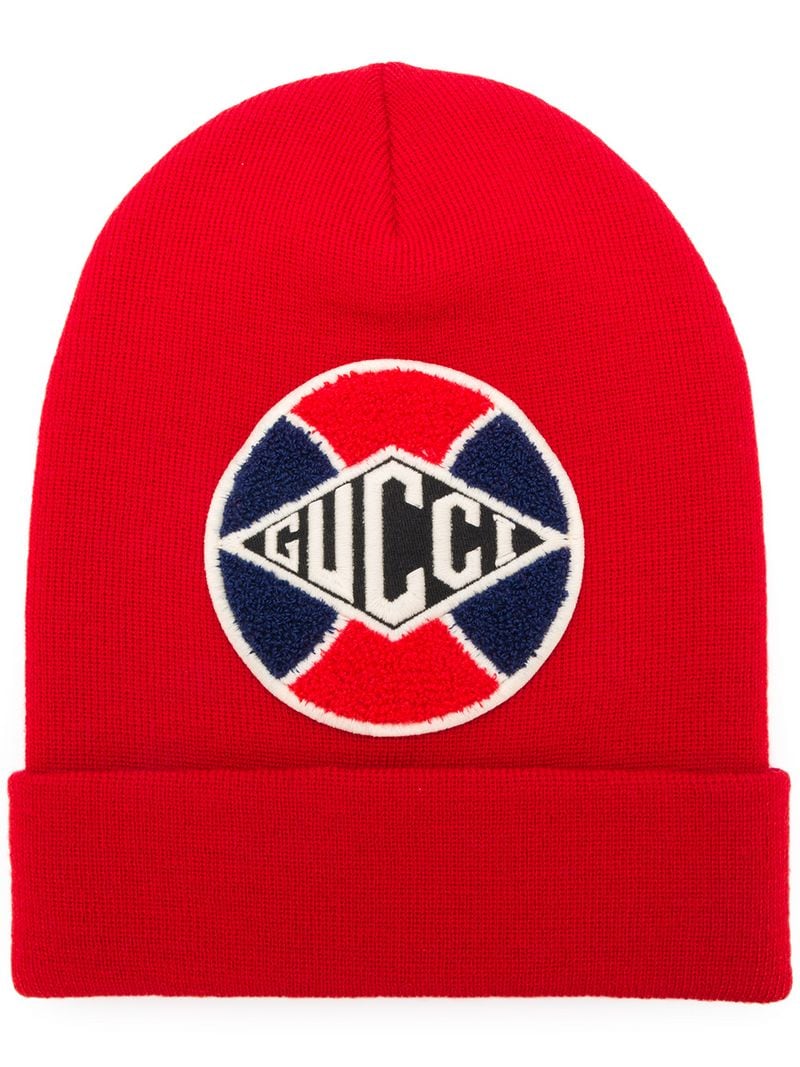 Gucci - baseball patch beanie - women - Polyester/Wool - M - Red