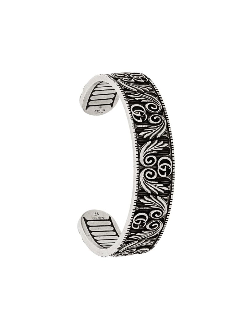 Gucci - double G and leaf bracelet - women - Sterling Silver Plated Brass - L - SILVER