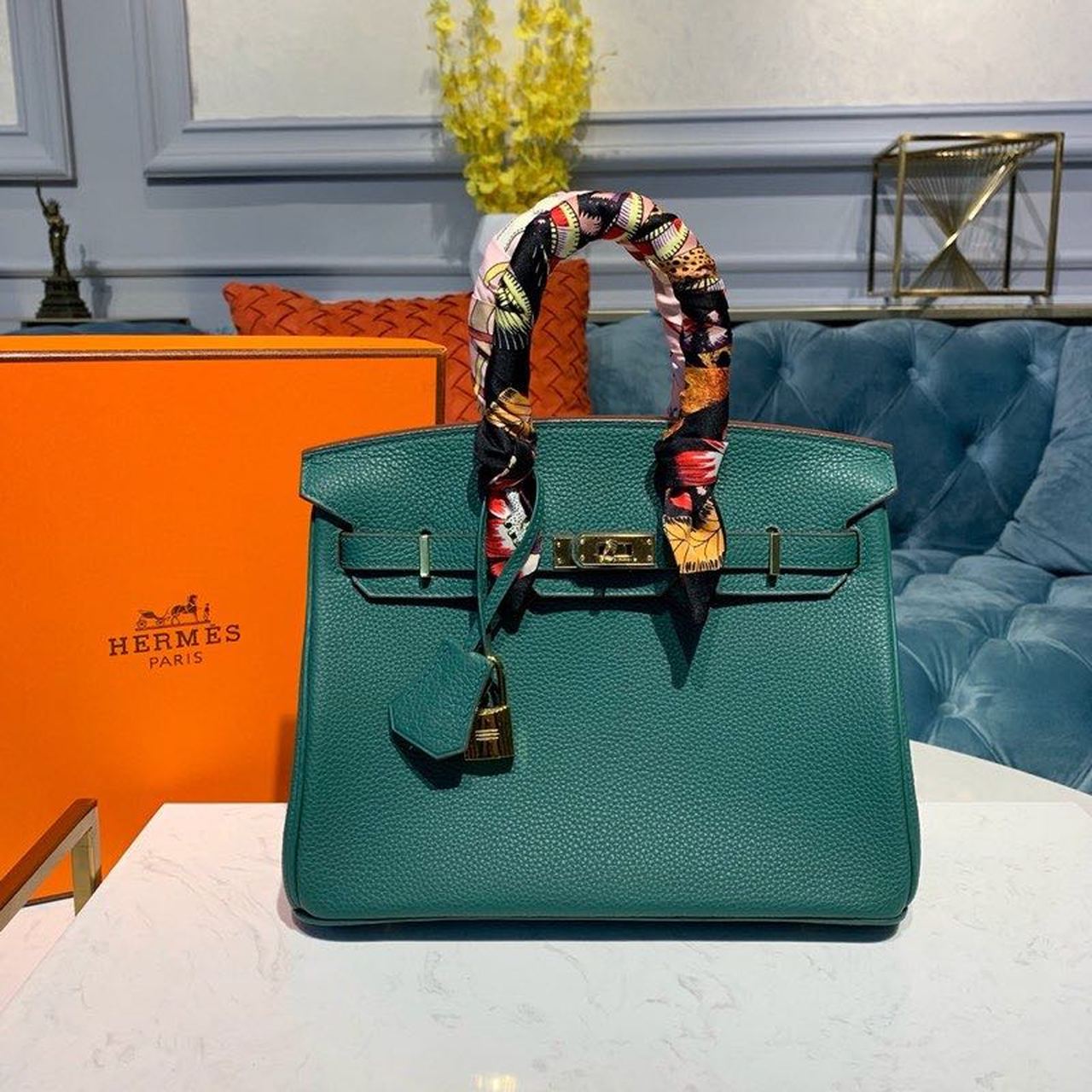Top Quality Birkin Semi Handstitched With Toned Green Gold Travel Bag