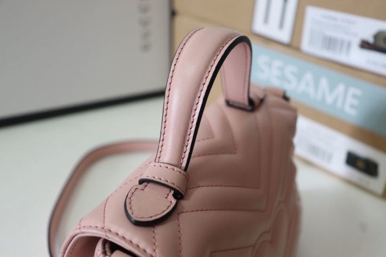 gg Marmont Dusty Matelassé 8.3in Pink Mini Top Handle Mini Bag