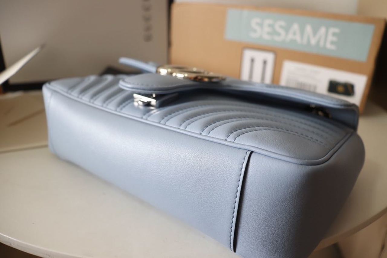 gg Marmont Matelassé Sky 10in Blue Small Shoulder Bag