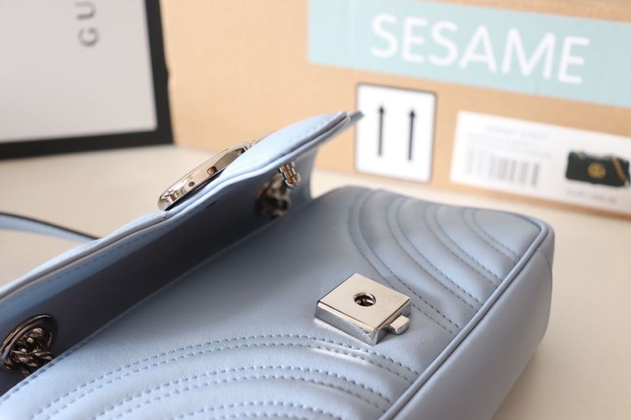 gg Marmont Matelassé Sky 8.5in Blue Mini Bag