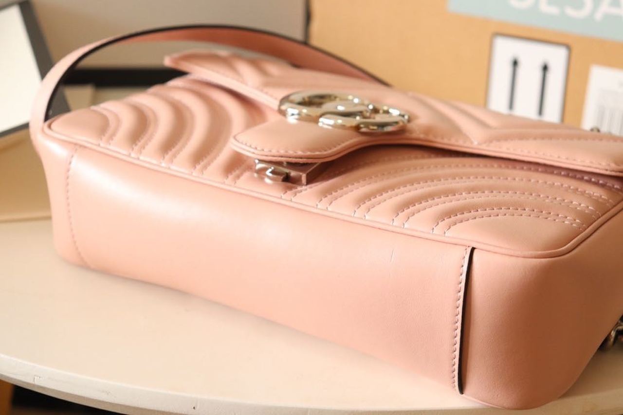gg Marmont Matelassé Dusty 10in Pink Small Shoulder Bag