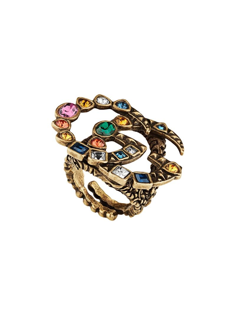 Gucci - Crystal Double G ring - women - metal/Crystal - 56 - GOLD