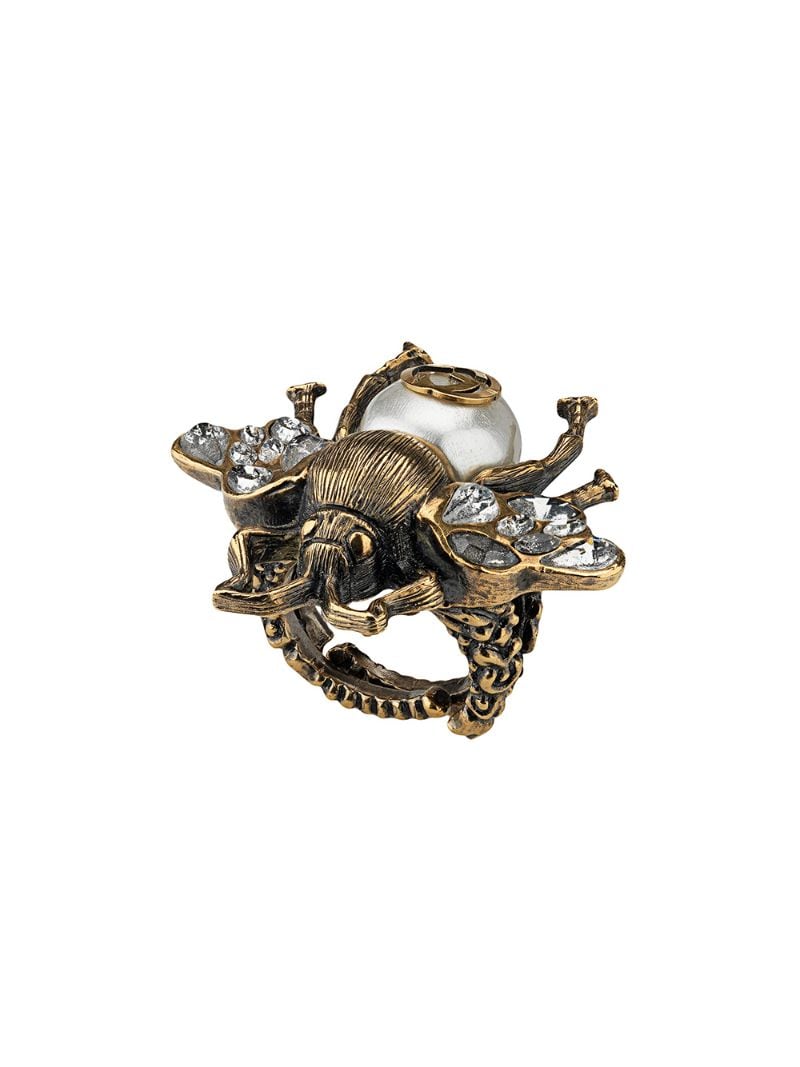 Gucci - Bee ring with crystals and pearl - women - Resin/metal/Crystal - 56 - GOLD