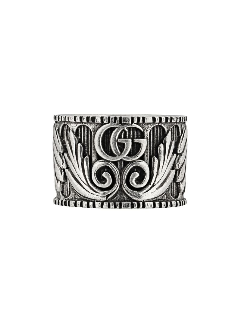 Gucci - Double G leaf motif ring - men - Sterling Silver - 57 - SILVER