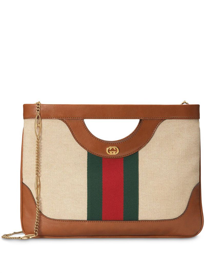 Gucci - Large canvas shoulder bag - women - Canvas/Leather/metal - One Size - Brown