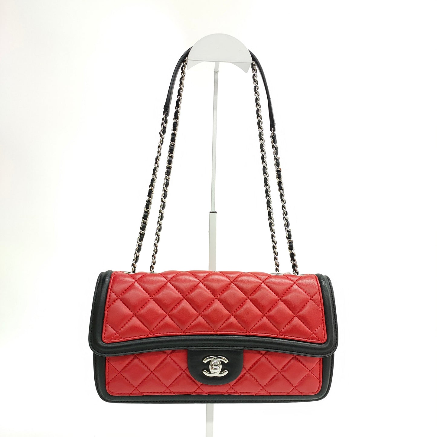 Chanel Baguette Flap Lambskin Double Black Red Silver Shoulder Bag
