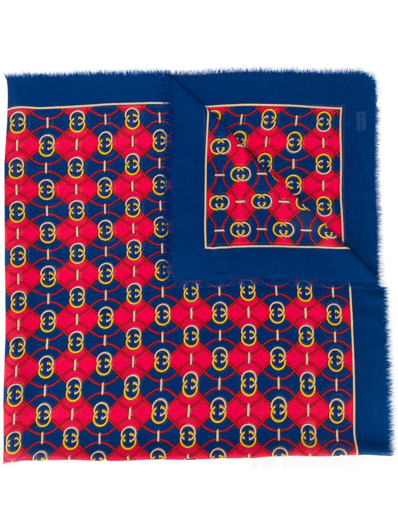 Gucci - GG printed scarf - women - Silk/Wool - One Size - Blue