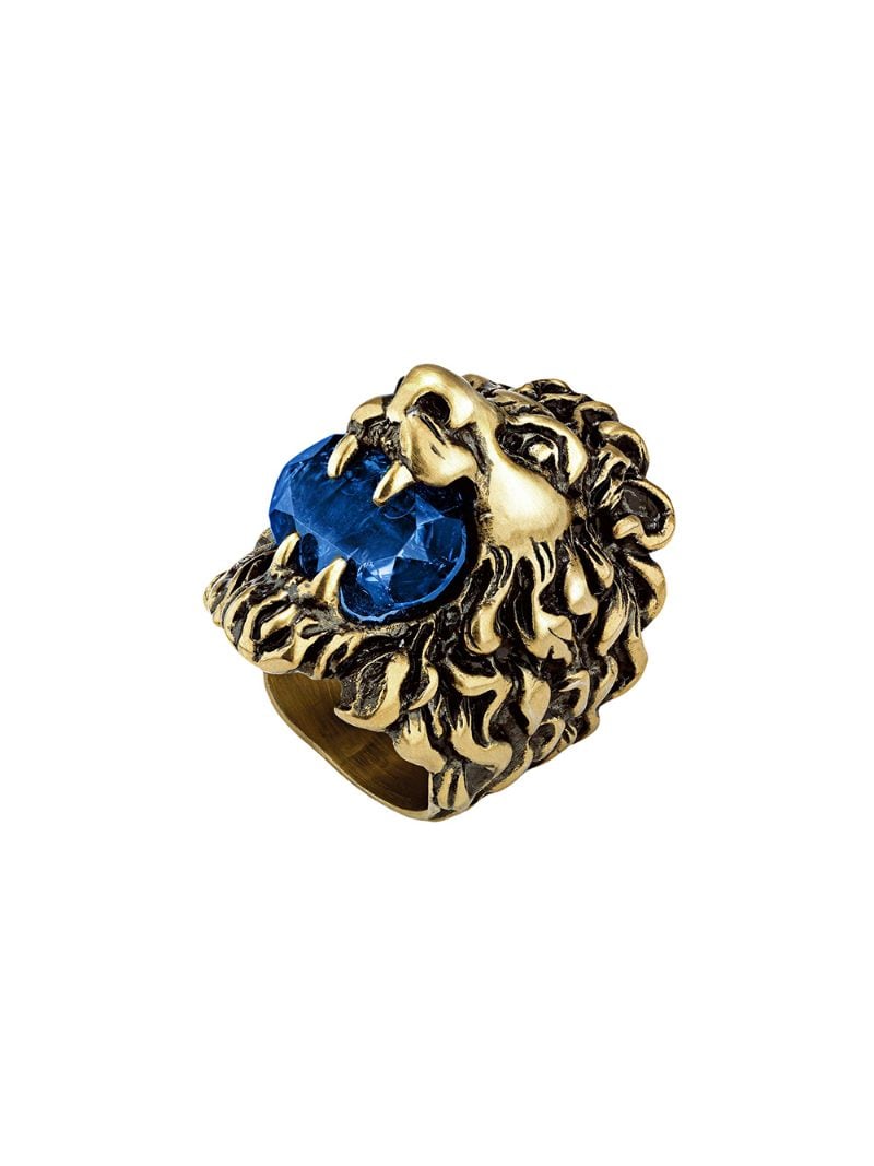 Gucci - Lion head ring with crystal - women - Crystal/metal - 53 - GOLD