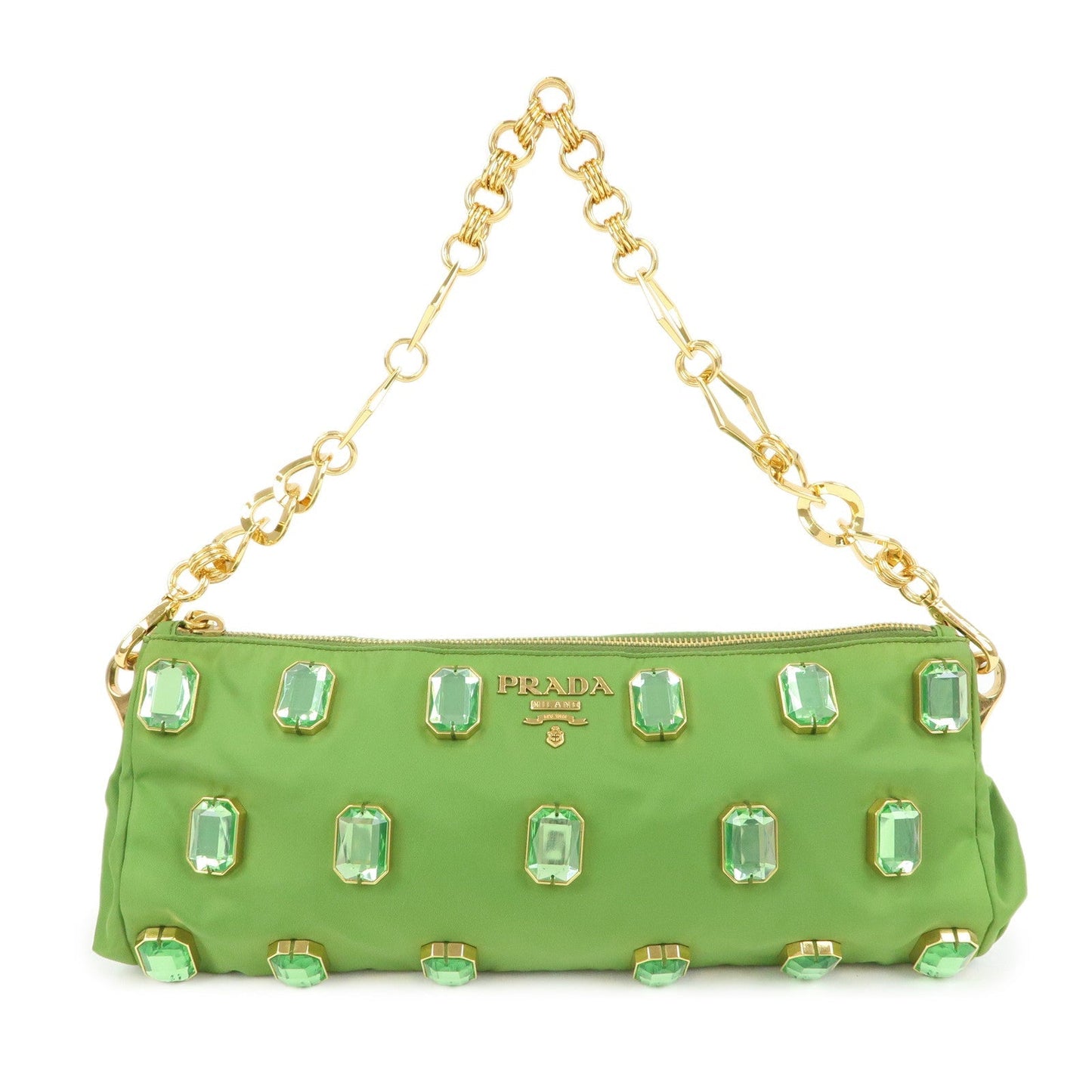 Shoulder Bag Bijou Stone Clutch Bag Nylon Green Chain