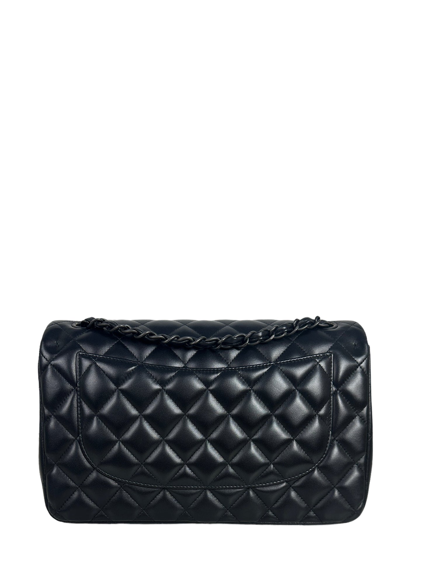 Chanel So Black Lambskin Leather Quilted Classic Double Flap Jumbo Women Shoes
