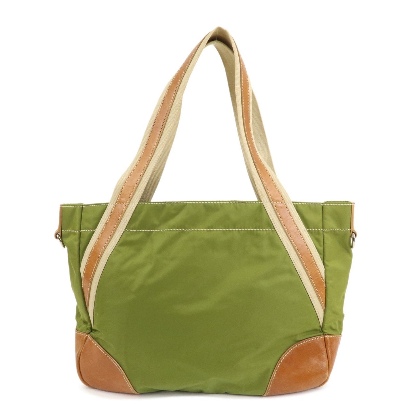 Tote Bag Triangle 2Way Khaki Leather Nylon Brown