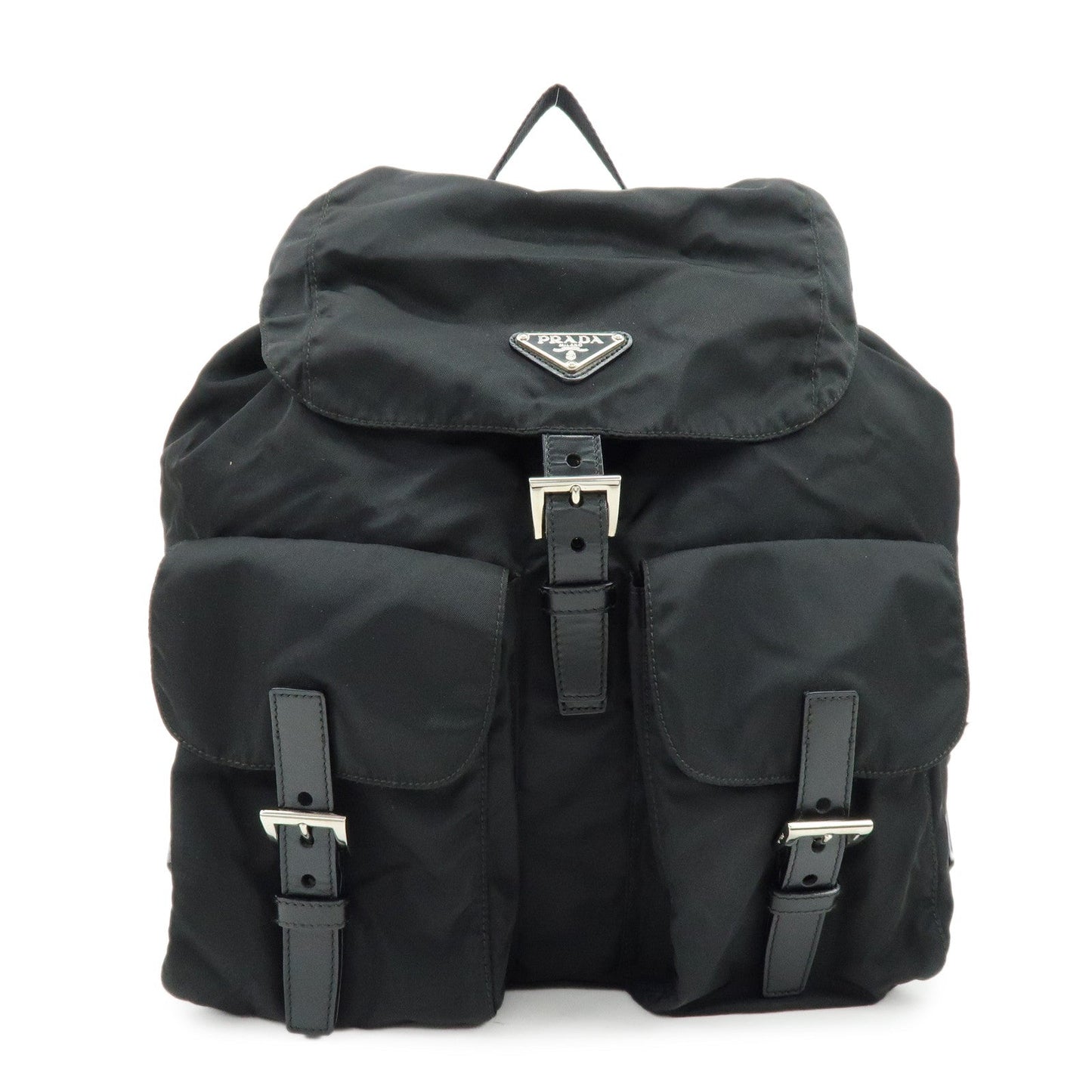 Backpack Triangle Rucksuck 2 Leather Nylon Black