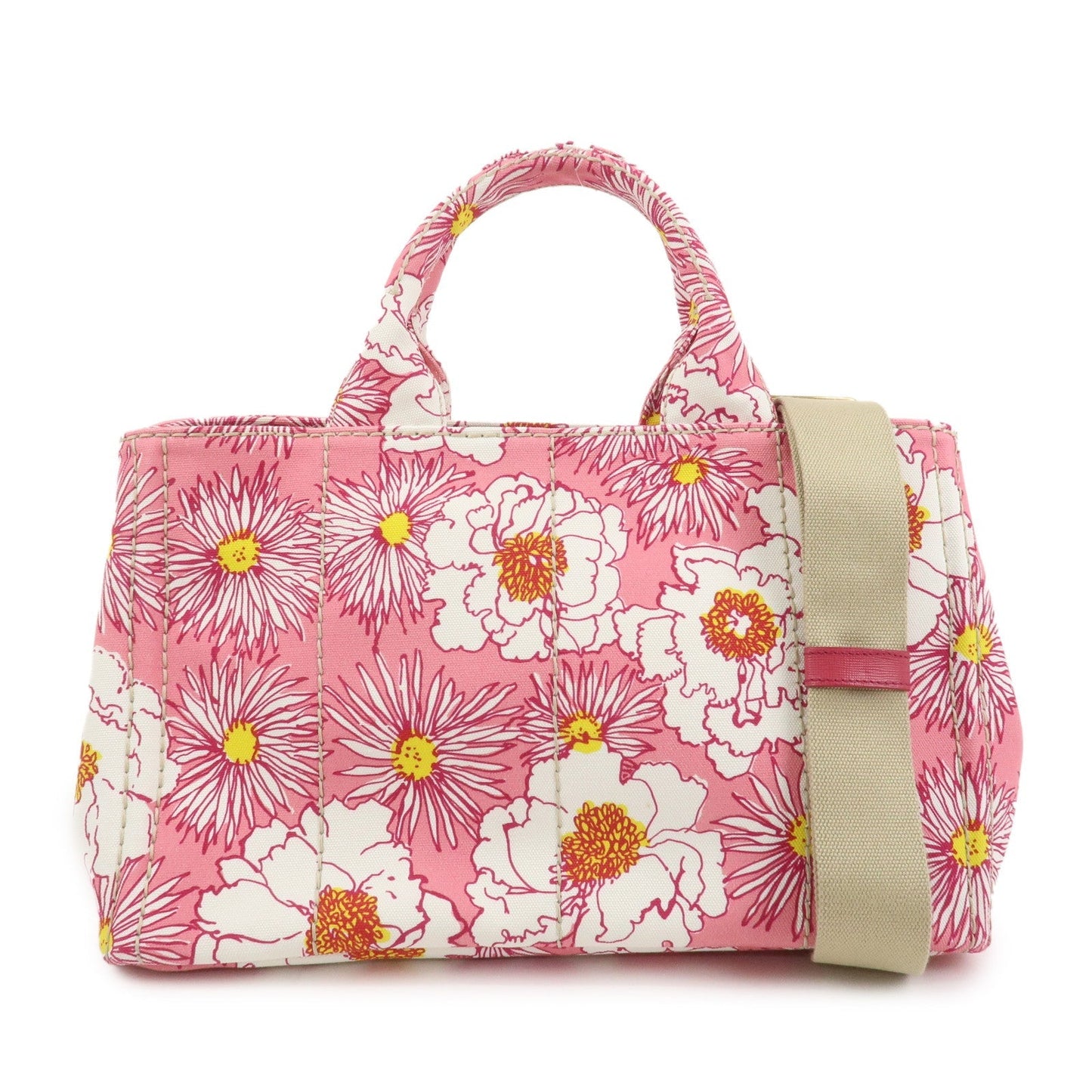 Canapa 2Way Bag Hand Bag Flower Print Canvas Pink Handbag