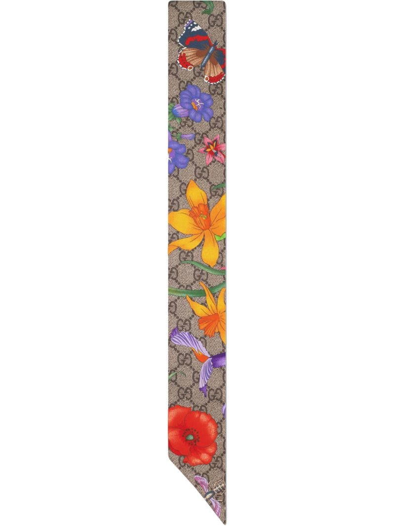 Gucci - Flora print neck bow - women - Silk - One Size - Brown
