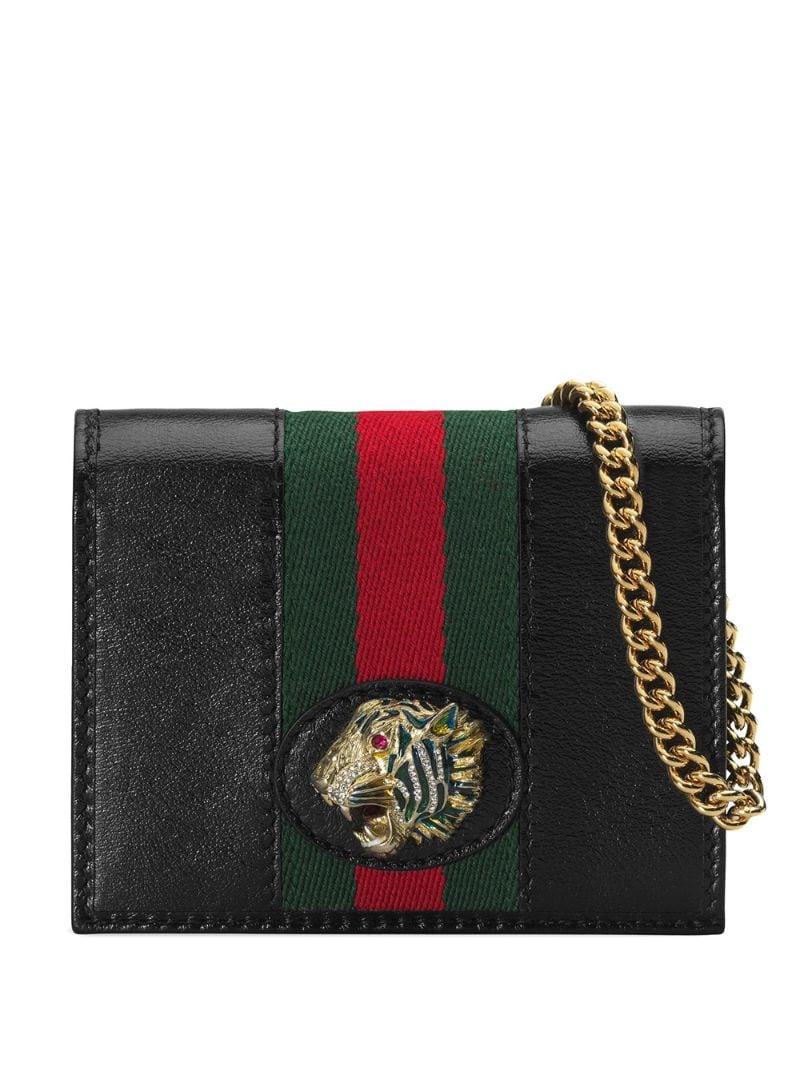 Gucci - Rajah chain card case - women - metal/Leather/Enamel/Silk - One Size - Black