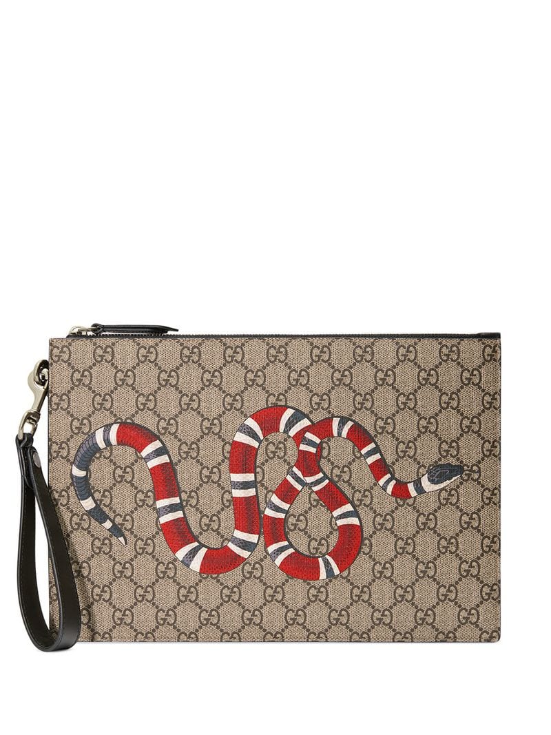 Gucci - GG pouch with Kingsnake - men - Canvas/Cotton/Calf Leather - One Size - Brown